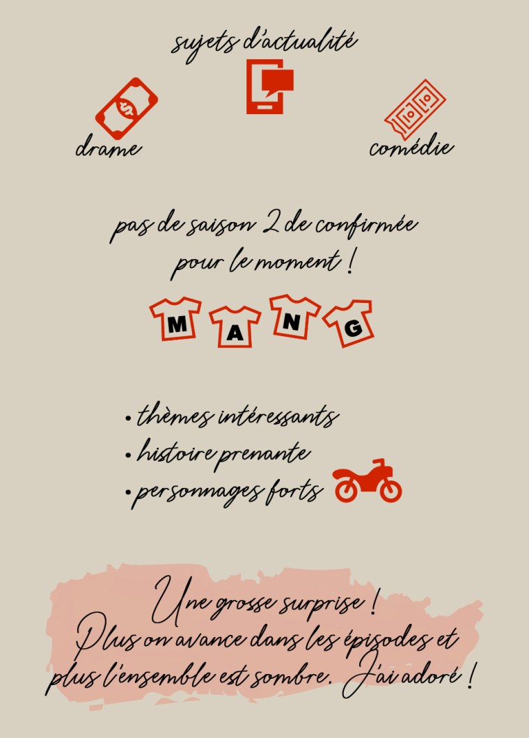 Chronique de la saison 1 de la série "Ginny & Georgia" : drame, sujet d'actualité, comédie. Pas de saison 2 de confirmée pour le moment ! Les points positifs : thèmes intéressants, histoire prenante, personnages forts. Conclusion : une grosse surprise ! Plus on avance dans les épisodes et plus l'ensemble est sombre. J'ai adoré !